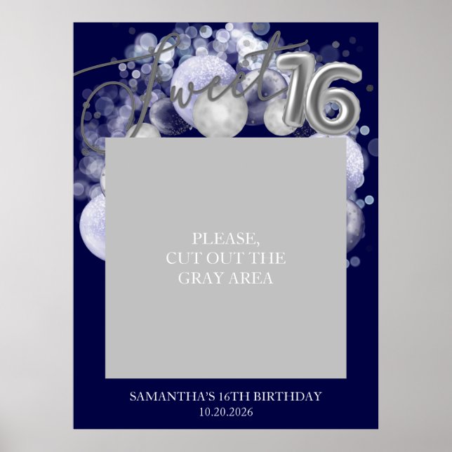 Silver Sweet 16 Balloons Photo Prop-Royal Blue Poster (Framsidan)