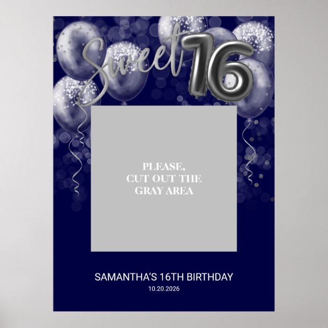 Silver Sweet 16 Balloons Photo Prop-Royal Blue Poster (Framsidan)