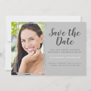 Silver Sweet 16 Birthday Save the Date Inbjudningar