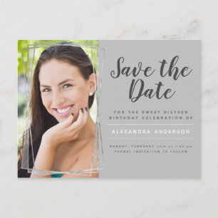 Silver Sweet 16 Birthday Save the Date Vykort