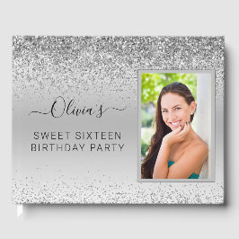 Silver Sweet 16:e födelsedagen Gnistra Glitter Pho Gästböcker
