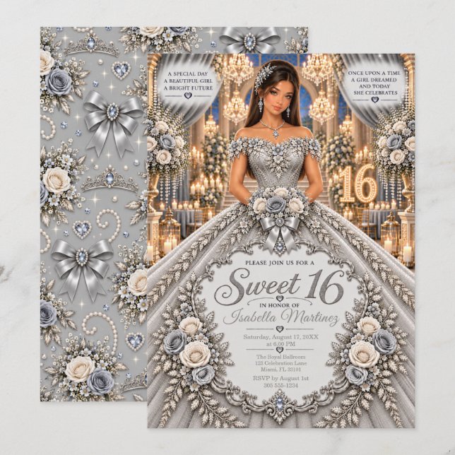 Silver Sweet 16-firande Inbjudningar (Fram/baksida)