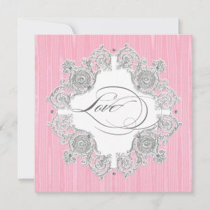 Silver Swirl Moire - Rosa Grått Formal Bröllop Inbjudningar
