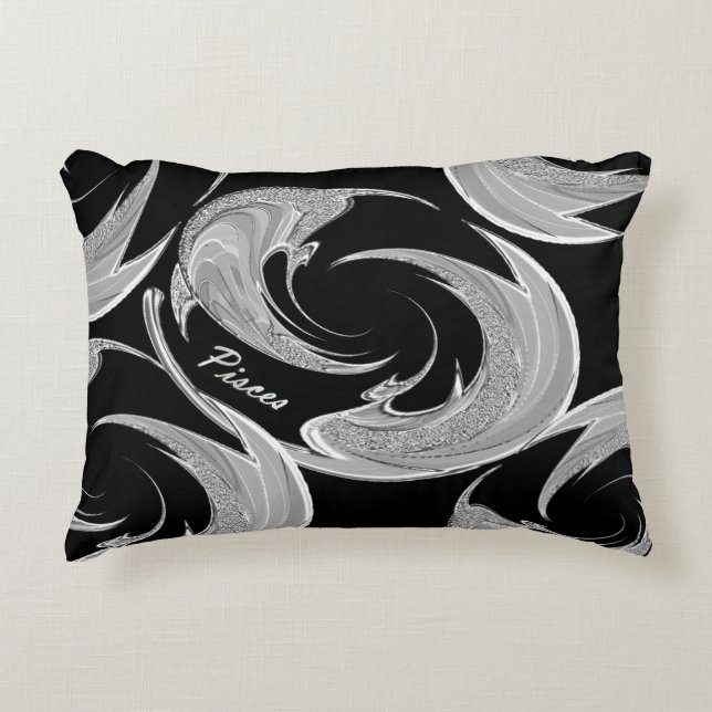 Silver Swirl Pisces Horoscope Prydnadskudde (Framsidan)