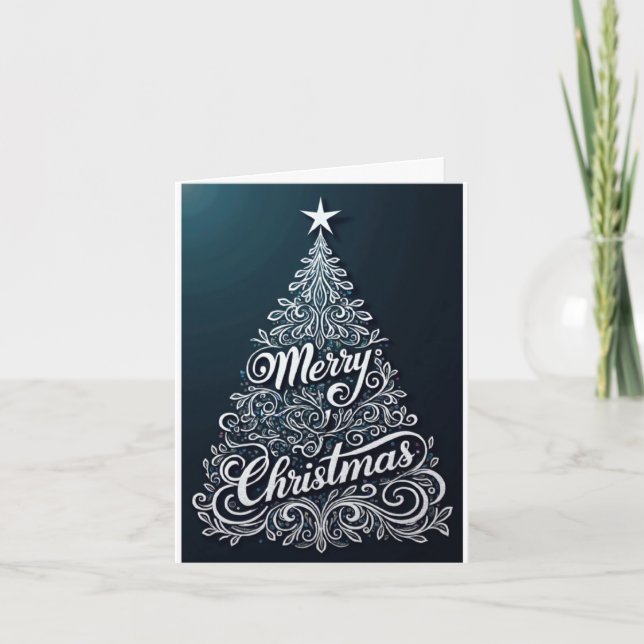 Silver Swirl Tree – God Jul Helgkort (Framsida)