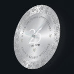 silver Swirls 25:e Bröllop-årsdagen Stor Klocka<br><div class="desc">Den 25:e årsdagen för bröllop,  den metalliska bakgrunden för silver och en mousserande virrvarr ram. Modern,  anpassadets silver bröllop-årsdag.</div>