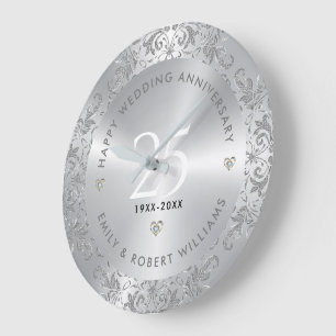silver Swirls 25:e Bröllop-årsdagen Stor Klocka