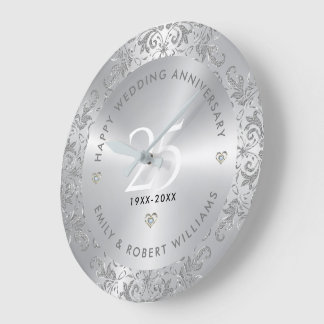 silver Swirls 25:e Bröllop-årsdagen Stor Klocka