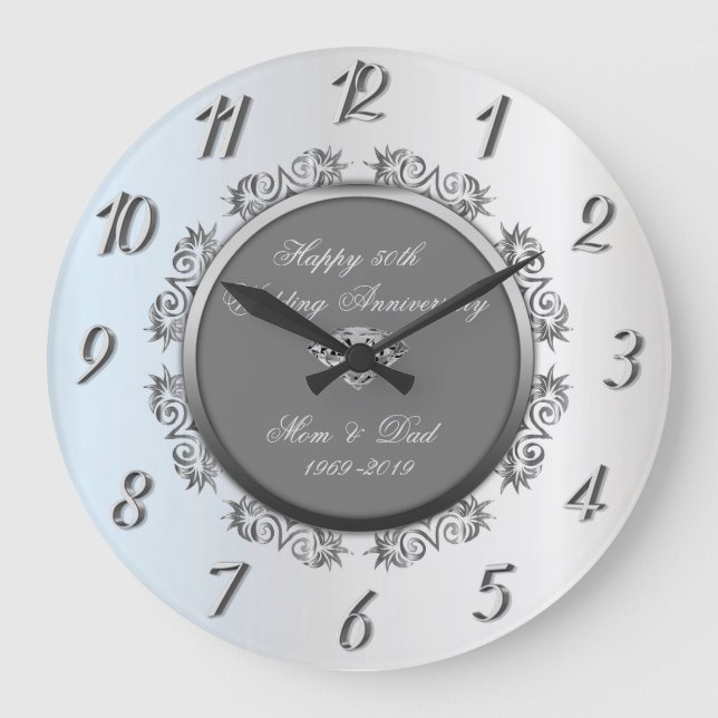 Silver Swirls Diamond 50:e Bröllop-årsdagen Stor Klocka (Framsida)