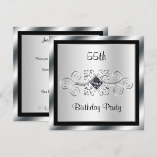 Silver Swirls & Diamond 55:e Födelsedagsfesten Inbjudningar