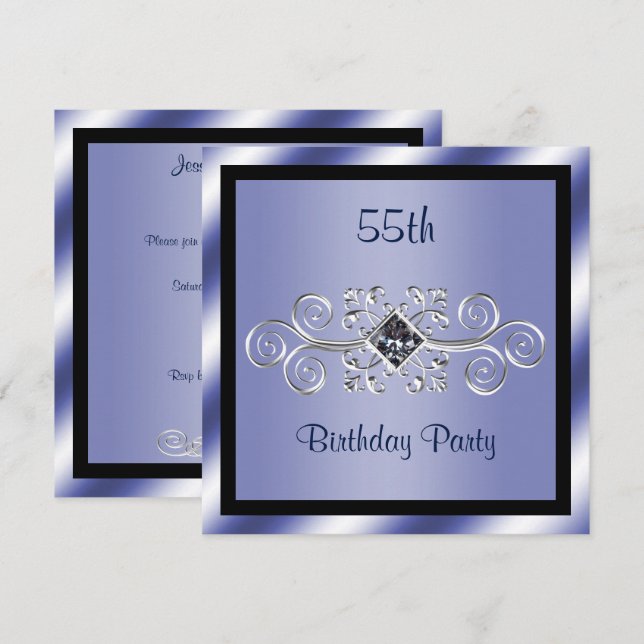 Silver Swirls & Diamond 55:e Födelsedagsfesten Inbjudningar (Fram/baksida)