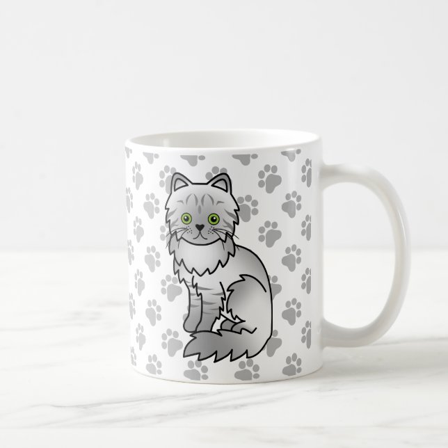 Silver Tabby Chinchilla Grå Perser Tecknad Katt Kaffemugg (Höger)