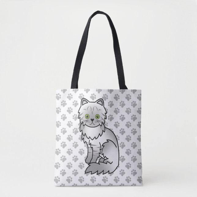 Silver Tabby Chinchilla Perser Söt Katt & Klor Tygkasse (Framsida)