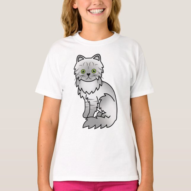 Silver Tabby Chinchilla Persisk Söt Tecknad Katt T Shirt (Framsida)