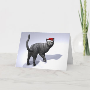 Silver Tabby Jultomten Hat Helgkort