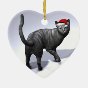 Silver Tabby Jultomten Hat Julgransprydnad Keramik