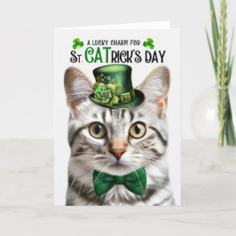 Silver Tabby katt Lucky Charm St CATricks dag Helgkort