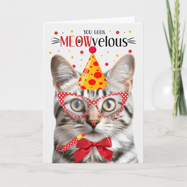 Silver Tabby katt MEOWvelous Birthday Kort (Framsida)