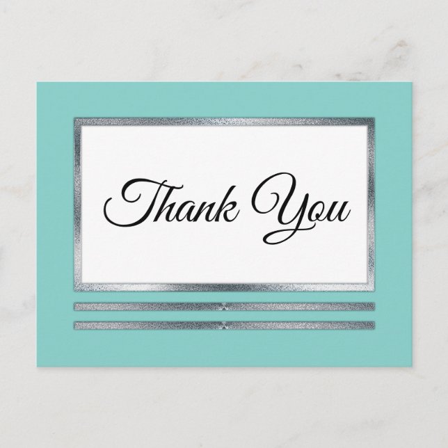 Silver | Tack för Aqua Modern Simple Elegant Vykort (Framsida)