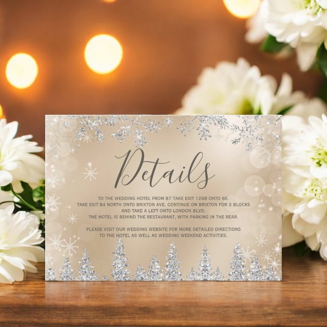 Silver tallgran guld jul vinter detaljer tilläggskort (Silver snow pine gold Christmas winter details Enclosure Card)