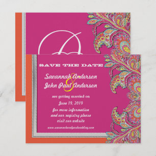 Silver Tangerine & Fuchsia Bröllop Save the Date Inbjudningar