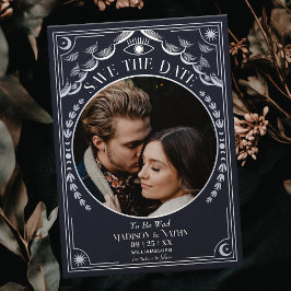 Silver Tarot Gothic Bröllop Photo Save Date Inbjudningar