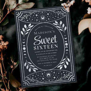 Silver Tarot Witchy Sweet 16 Födelsedagsfester Inbjudningar