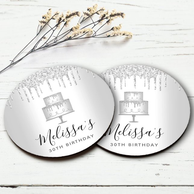 Silver tårta glitter droppar elegant gigglam party underlägg papper rund (Skapare uppladdad)