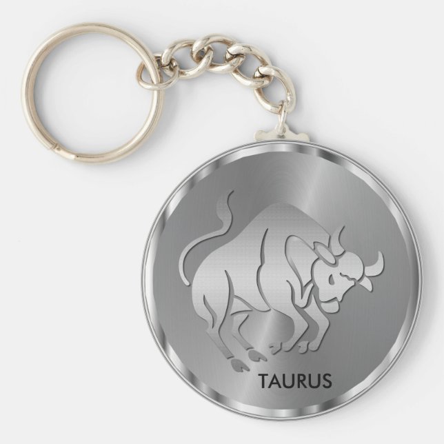 Silver Taurus ♉ Bull - Zodiac Horoscope Nyckelring (Framsidan)