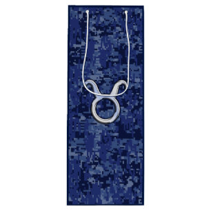 Silver Taurus Zodiac Sign Navy Blue Digital Camo