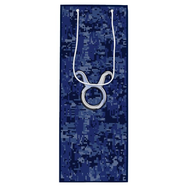 Silver Taurus Zodiac Sign Navy Blue Digital Camo (Framsidan)