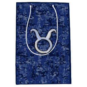 Silver Taurus Zodiac Sign Navy Blue Digital Camo