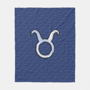 Silver Taurus Zodiac Sign Navy Blue Digital Camo Fleecefilt