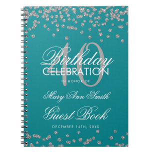 Silver Teal 40:e födelsedagsgästen Bok Confetti Anteckningsbok