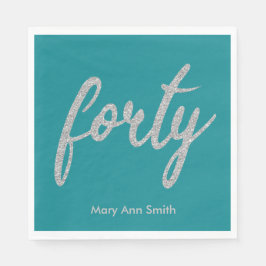 Silver Teal 40 Födelsedagsfest Glitter "fyrtio" Pappersservett