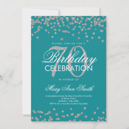 Silver Teal 70:e Födelsedagsfest Glitter Confetti Inbjudningar