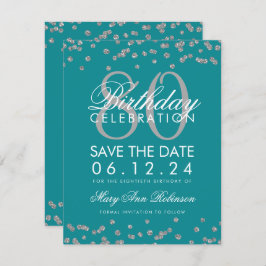 Silver Teal 80:e födelsedag Spara Konfetti Inbjudningar