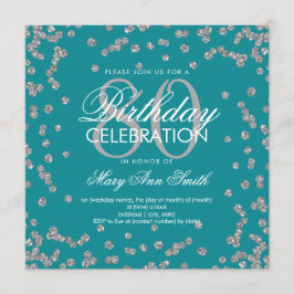 Silver Teal 80:e födelsedagskonfetti Glitter Inbjudningar