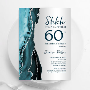 Silver Teal Agate Surprise 60:e födelsedagen Inbjudningar