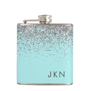 Silver Teal Aqua Blue Girly Glitter Monogram Fickplunta