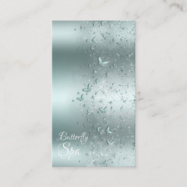 Silver Teal Aqua Glitter Fladdrande Fjäril Visitkort (Framsida)