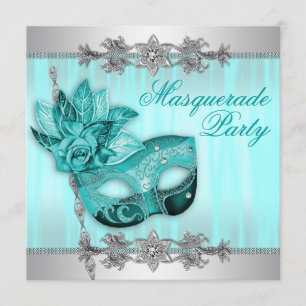 Silver Teal Blå Maskerad Fest Inbjudningar