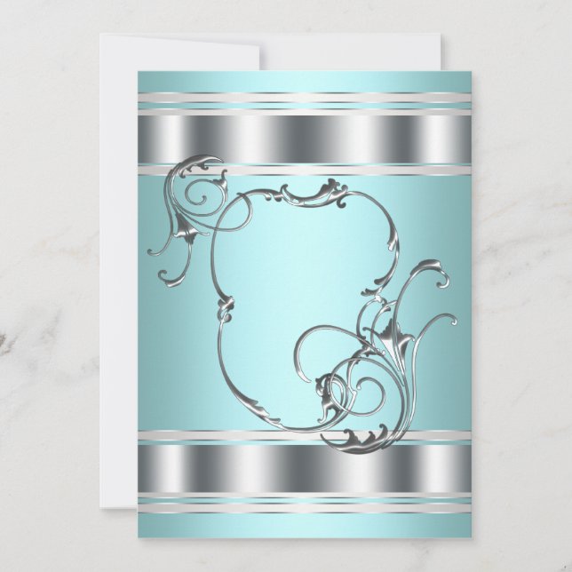 Silver Teal Blue Festinladningsmall Inbjudningar (Framsida)