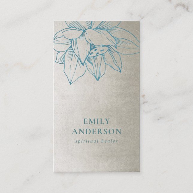 SILVER TEAL BLUE LOTUS ENKELT REIKI ANDLIG HÄLSA VISITKORT (Framsida)