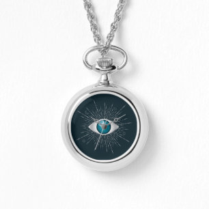 Silver & Teal Blue Mystic Aqua Evil Öga Nazar Mati Armbandsur