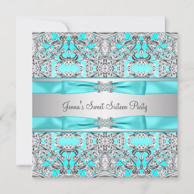 Silver Teal Blue Sweet Sixteen-fest Inbjudningar (Framsida)