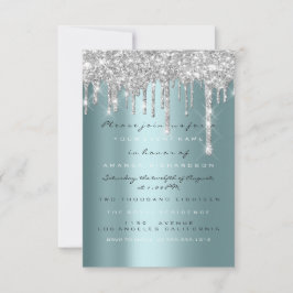 Silver Teal Bröllop Glitter Drips Sweet 16 Inbjudningar