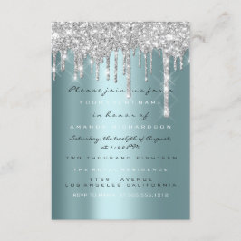 Silver Teal Bröllop Glitter Drips Sweet 16 Inbjudningar