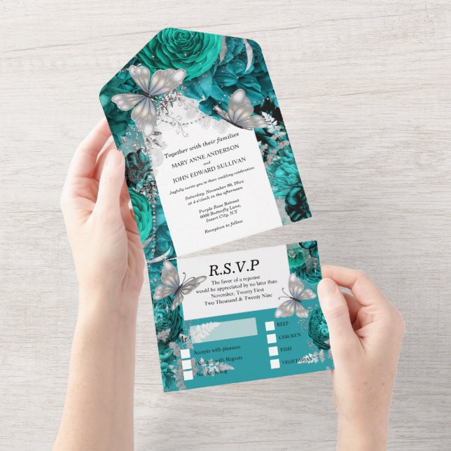 Silver teal butterfly chic shimmer glitter ro (Avrivbar del)