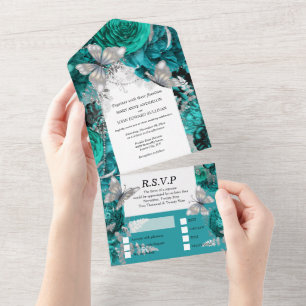 Silver teal butterfly chic shimmer glitter ro